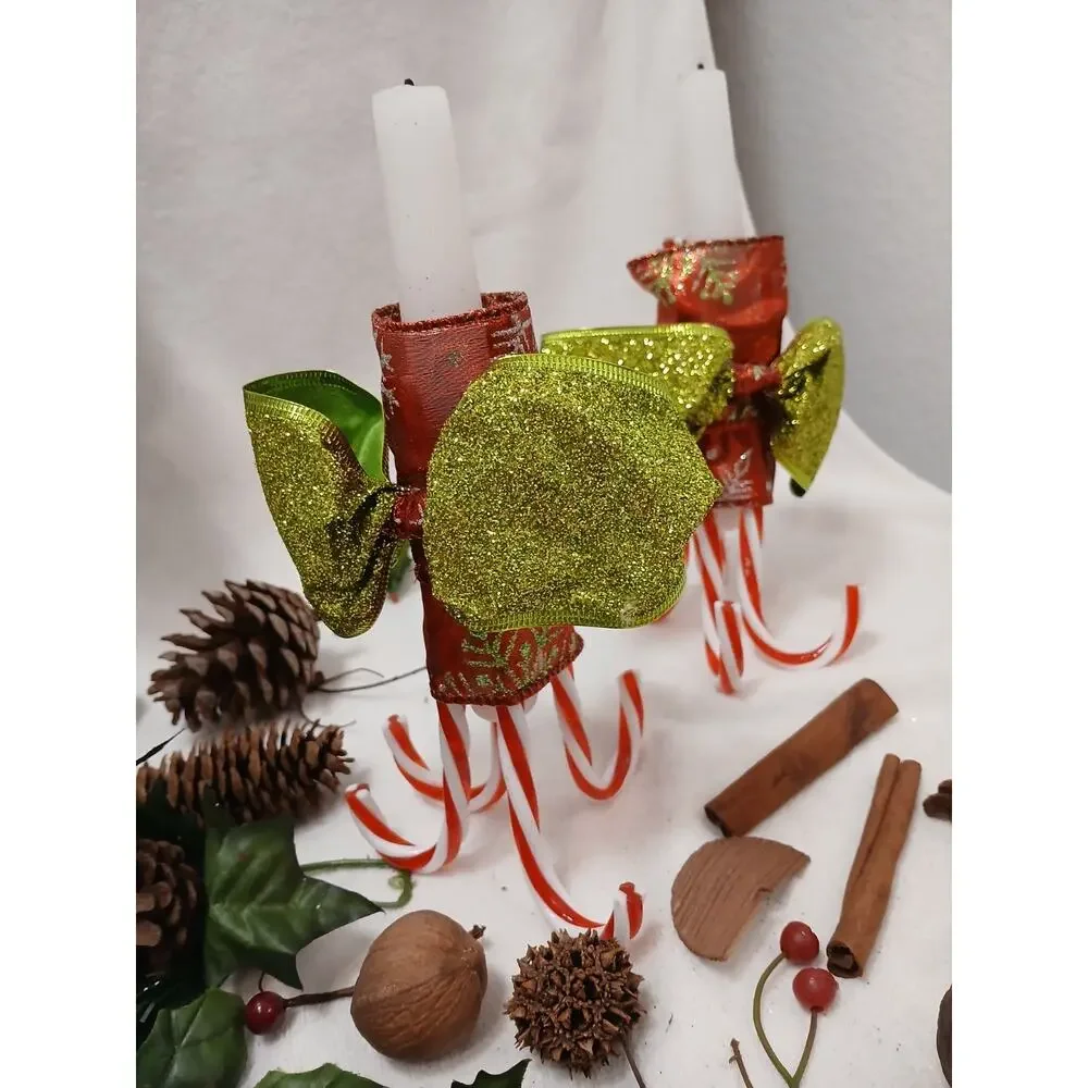 VNTG Christmas Decor Accessories Rose Pine cones Ribbons‎ Candycane Candles Nuts